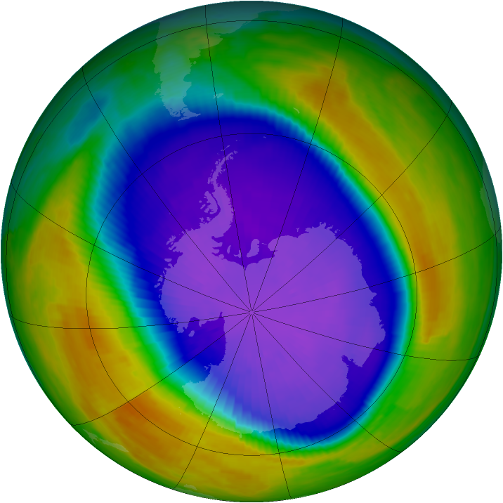 Antarctic ozone map for 20 September 2000